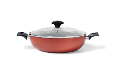 Afbeeldingen van BRINOX WOK 28CM/3.55L M/DEKSEL+HANDVAT TERRACOTTA ALU MASALA LINE